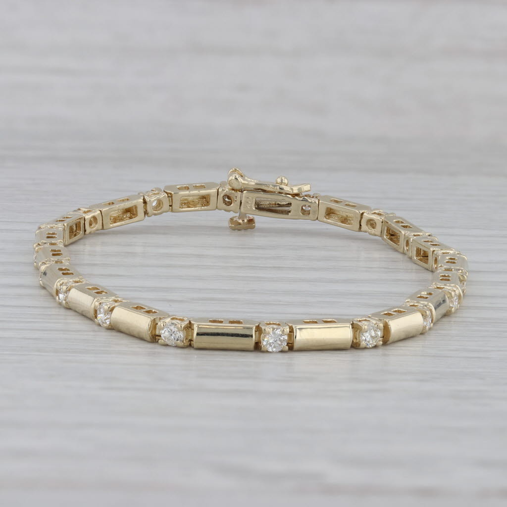Gray 1ctw Diamond Tennis Bracelet 14k Yellow Gold 7" 2.8mm Bar Links