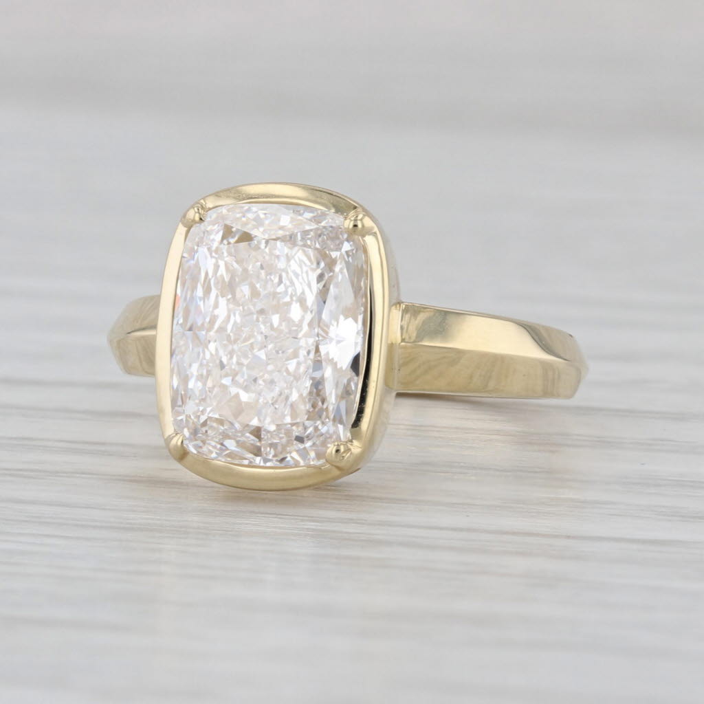 IGI 4ct Lab Grown Cushion Solitaire Engagement Ring 14k Yellow Gold Size 6