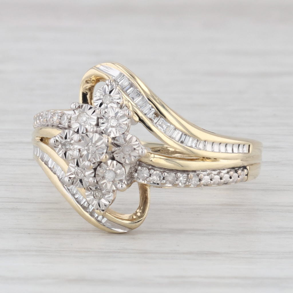 Light Gray 0.18ctw Diamond Cluster Bypass Ring 10k Yellow Gold Size 7 Engagement