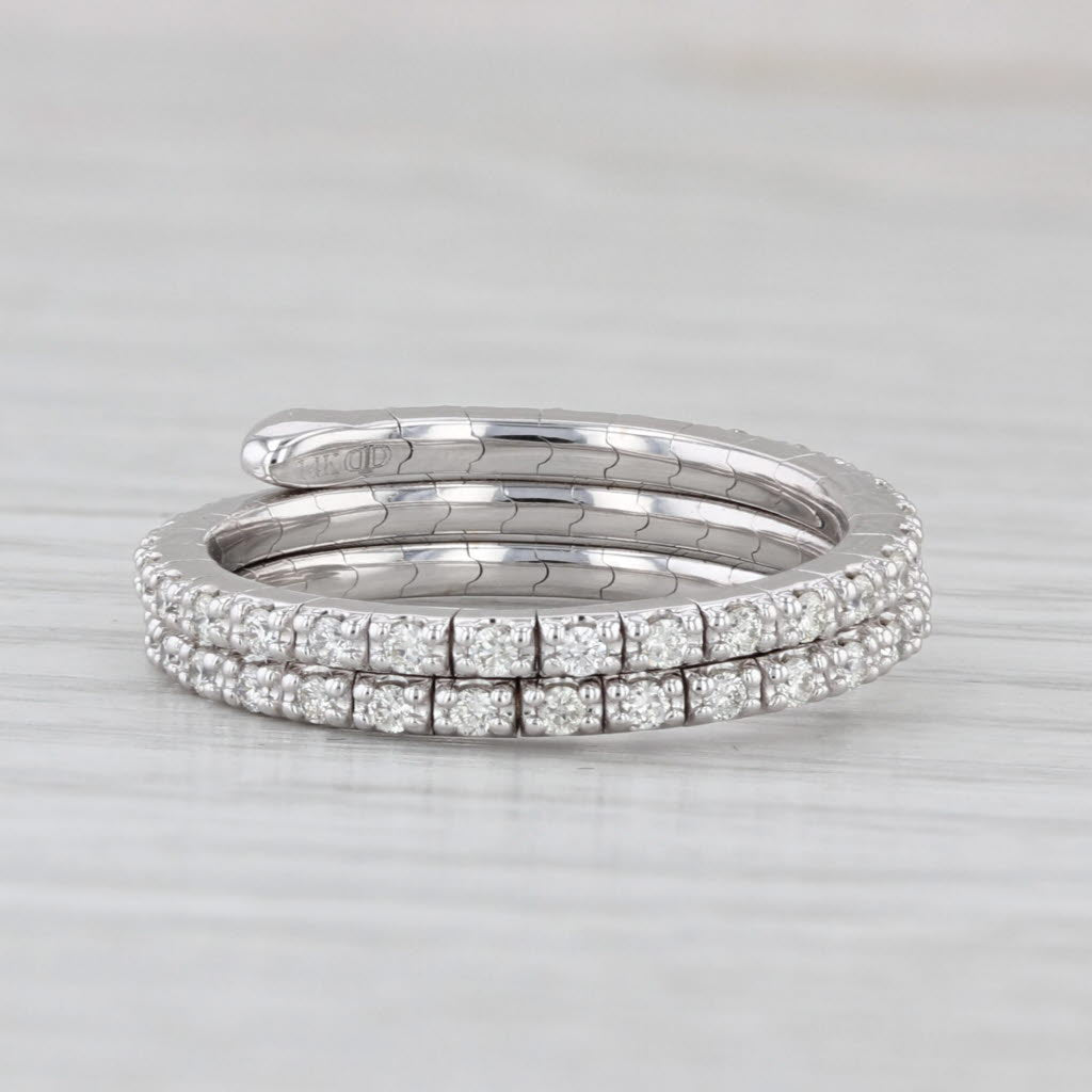 0.60ctw Diamond Wrap Coiled Band Bypass Ring 14k White Gold Flexible Size