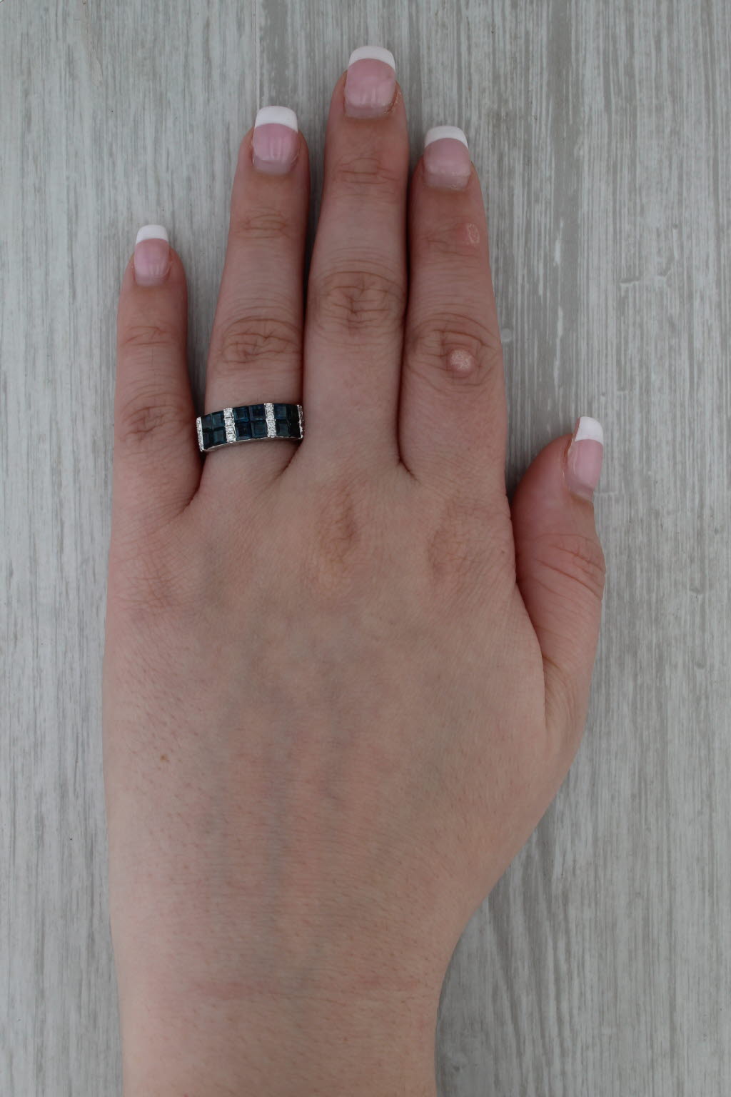 2.52ctw Blue Sapphire Diamond Ring 14k White Gold Size 7.25 Stackable