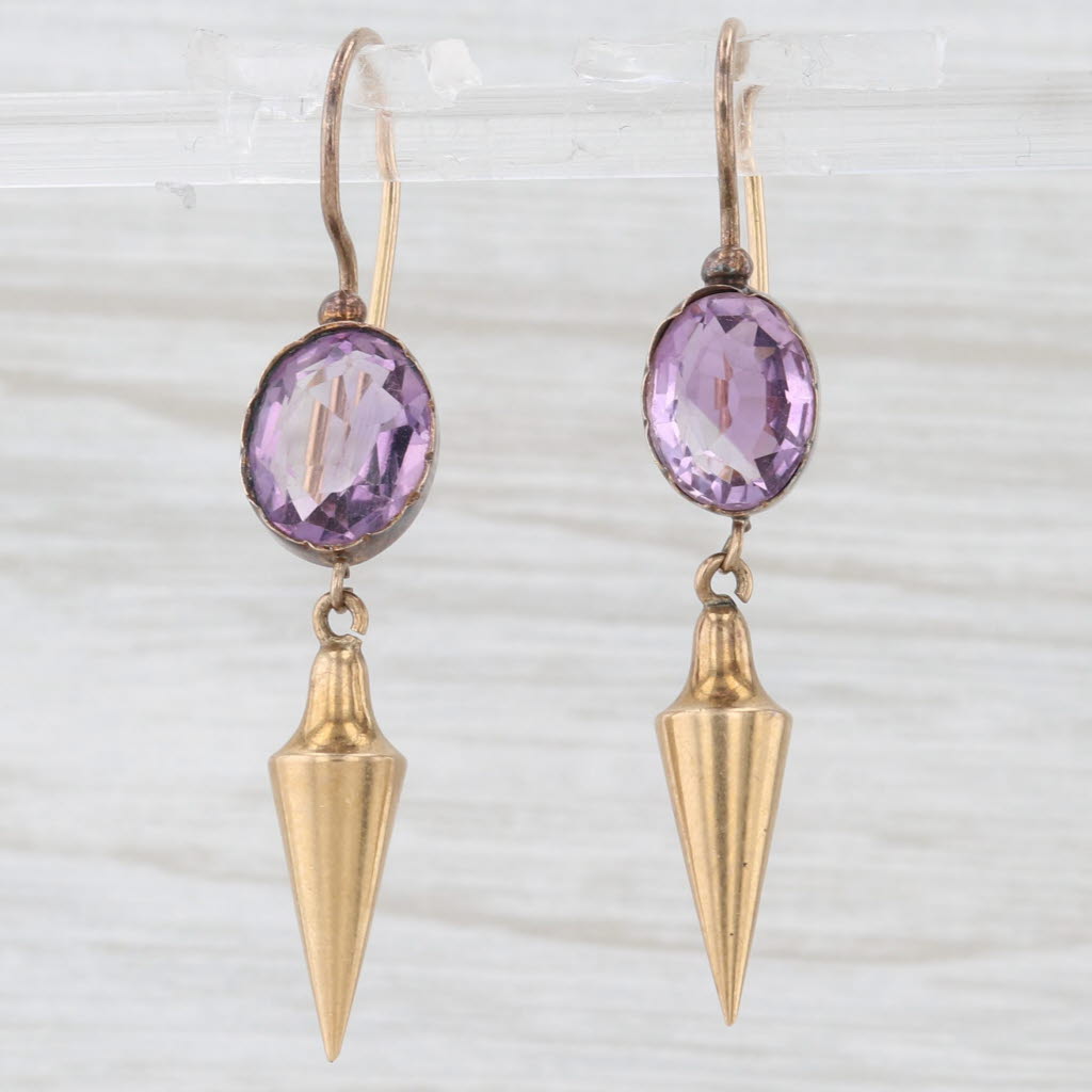 Light Gray Antique 2.82ctw Oval Amethyst Dangle Earrings 8k-15k Gold Hook Posts Drops