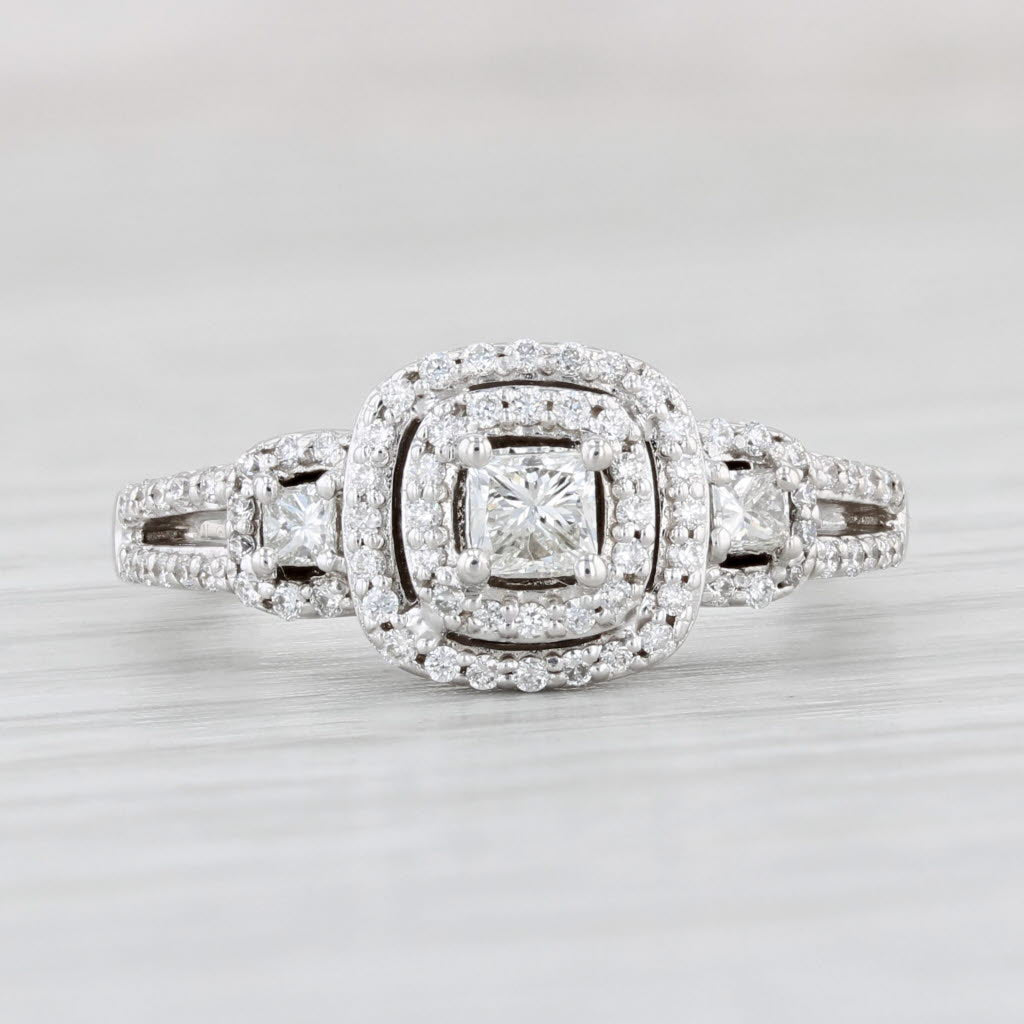 Light Gray 0.50ctw Diamond Princess Halo Engagement Ring 14k White Gold Size 5