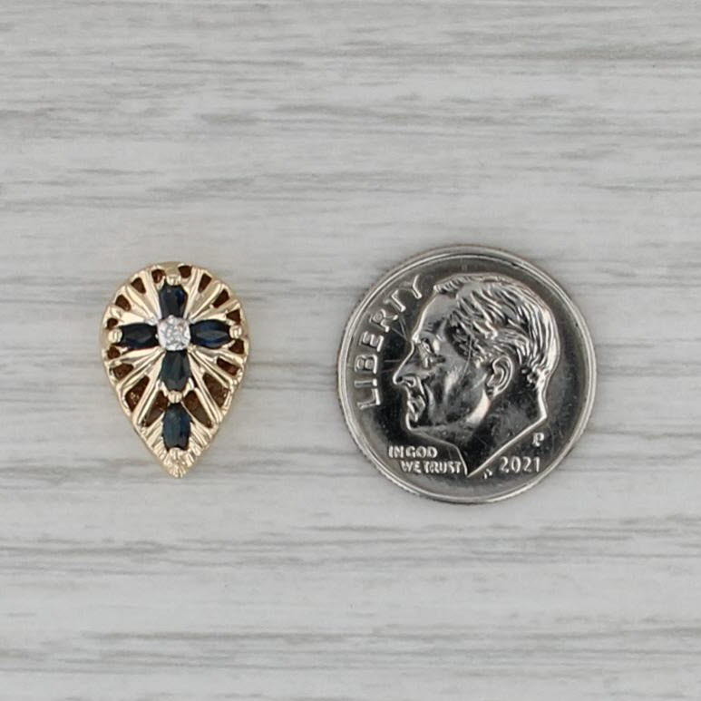 AV 0.35ct Blue Sapphire Teardrop Slide Bracelet Charm 10k Yellow Gold Vintage