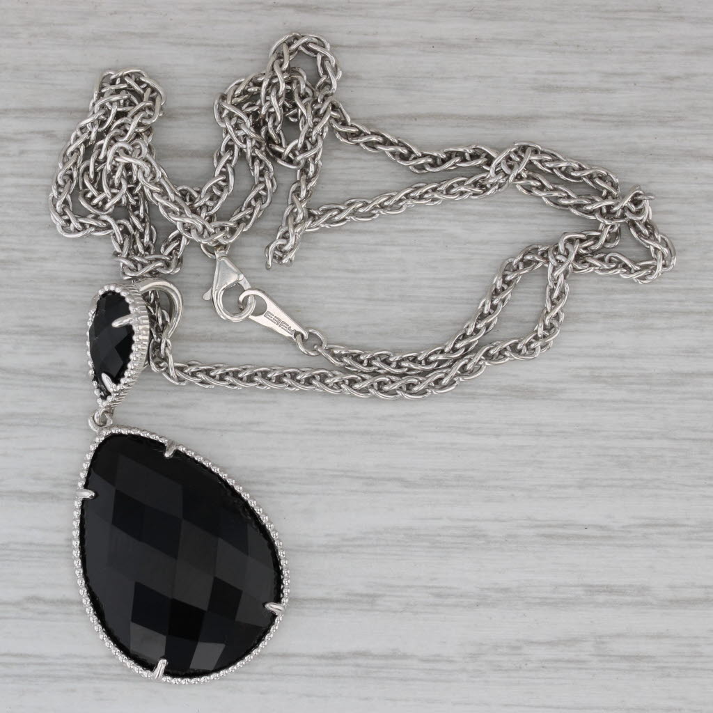 Gray Effy Onyx Teardrop Pendant Necklace Sterling Silver 18" Wheat Chain