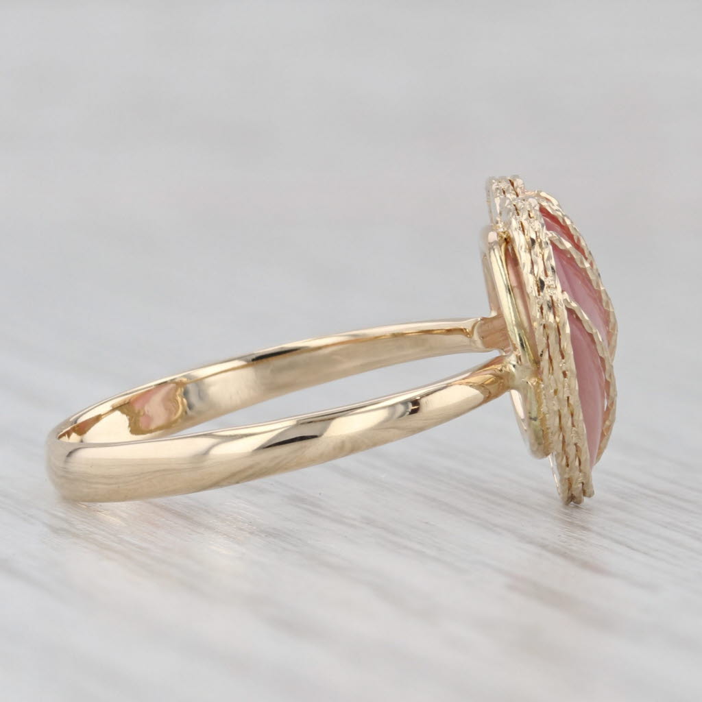Light Gray Pink Glass Cabochon Heart Ring 14k Yellow Gold Size 8