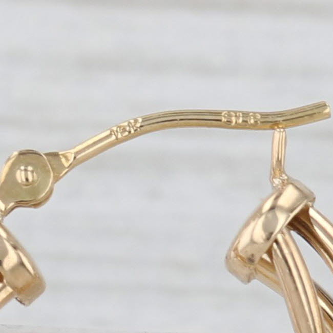 Woven Twist Hoop Earrings 18k Yellow Gold Round Hoops Snap Top Posts