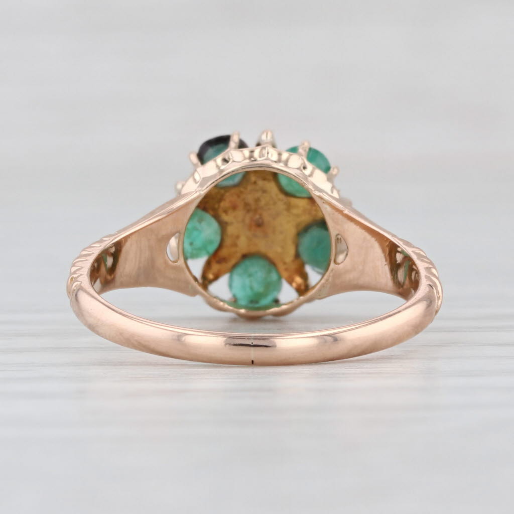 Antique Green Stone Flower Ring 10k Gold Emerald Garnet Glass Imitation Pearls