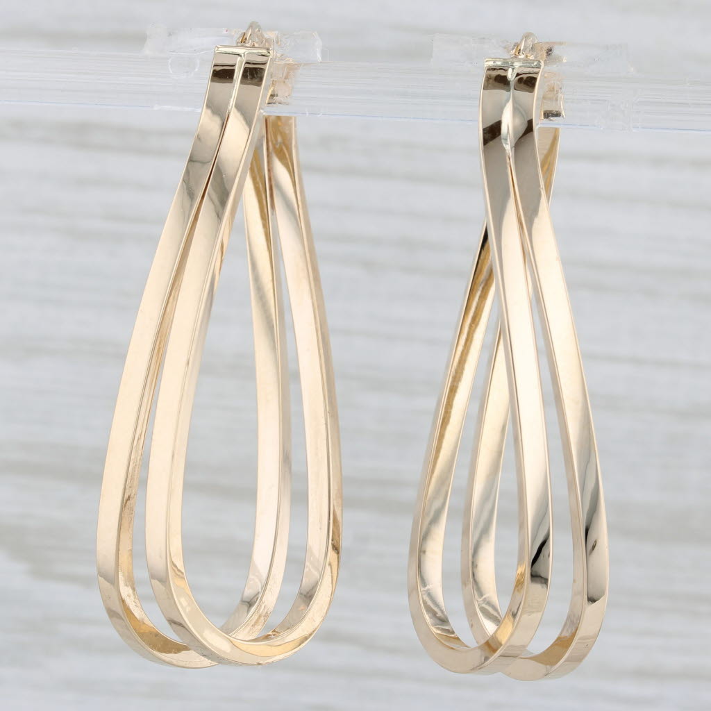 Light Gray Twist Oval Hoop Earrings 14k Yellow Gold Snap Top Posts
