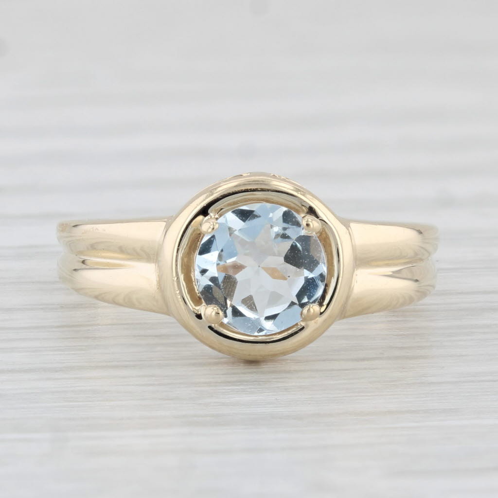 Light Gray 0.70ct Round Aquamarine Solitaire Ring 10k Yellow Gold Size 6.75