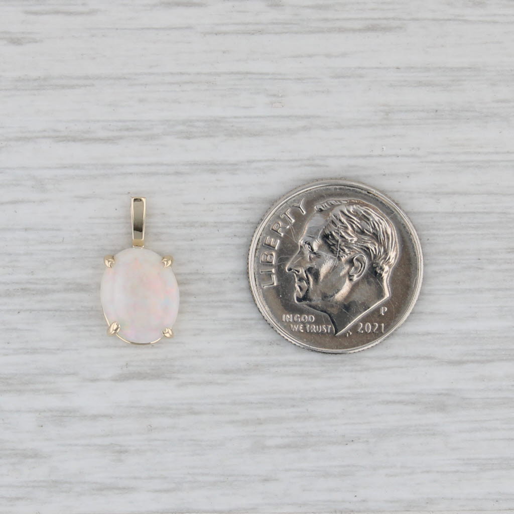 Oval Opal Cabochon Pendant 14k Yellow Gold Small Drop