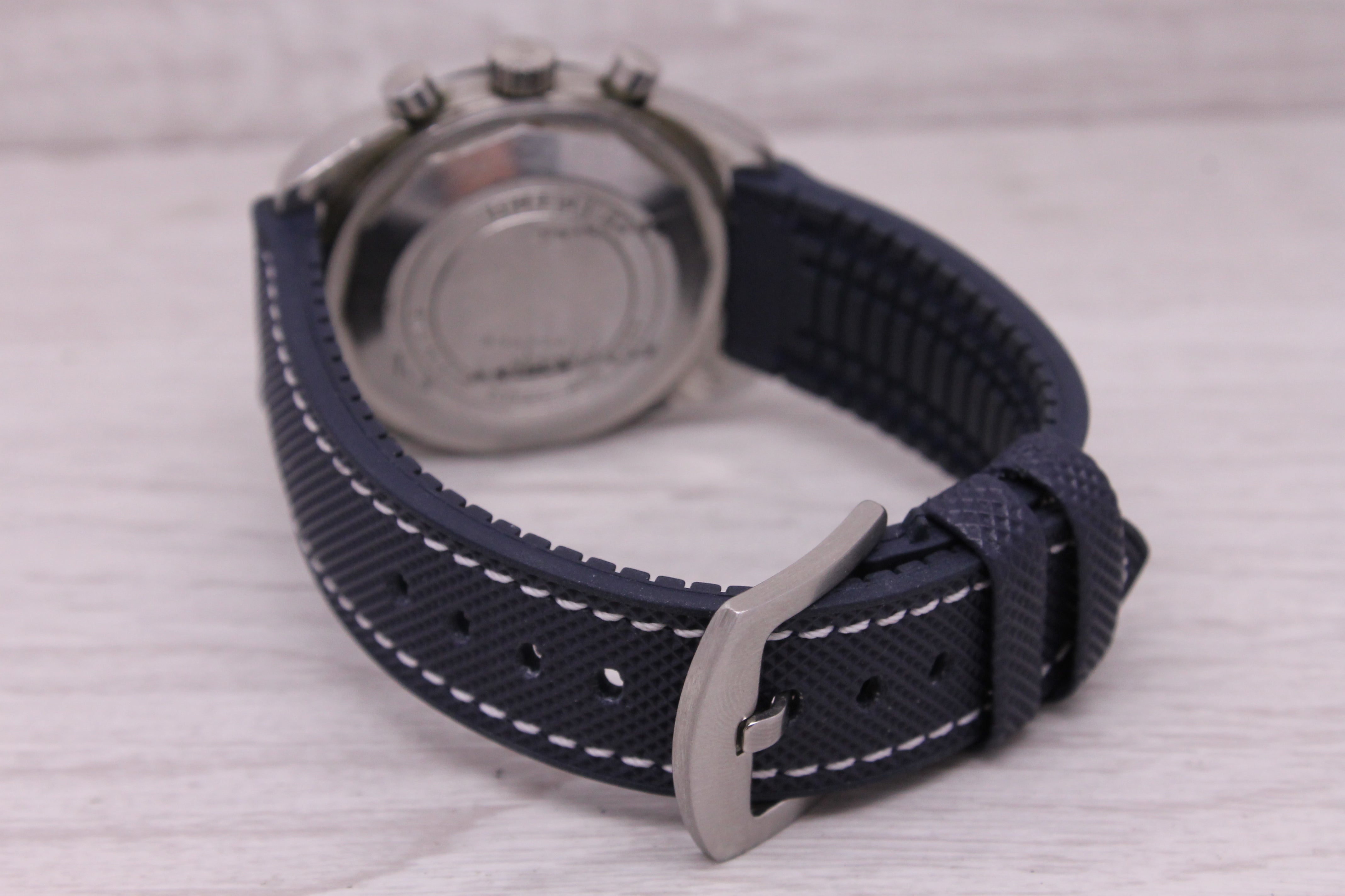 Gray Vintage Bulova Deep Sea Blue Chronograph Mens 38mm Steel Watch Valjoux 7733