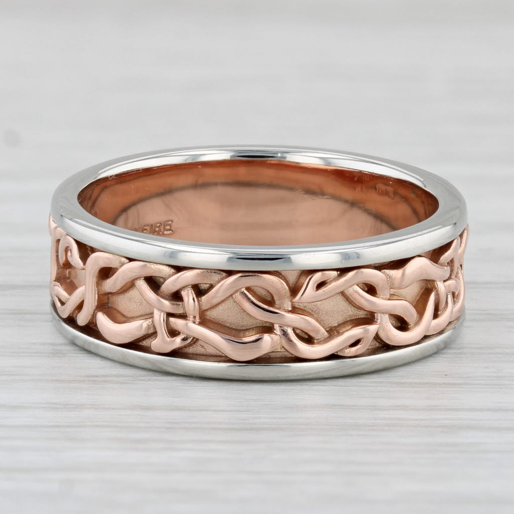 Light Gray Knot Work Ring 14k Rose Gold 900 Platinum Size 10 Men's Wedding Band 2-Toned