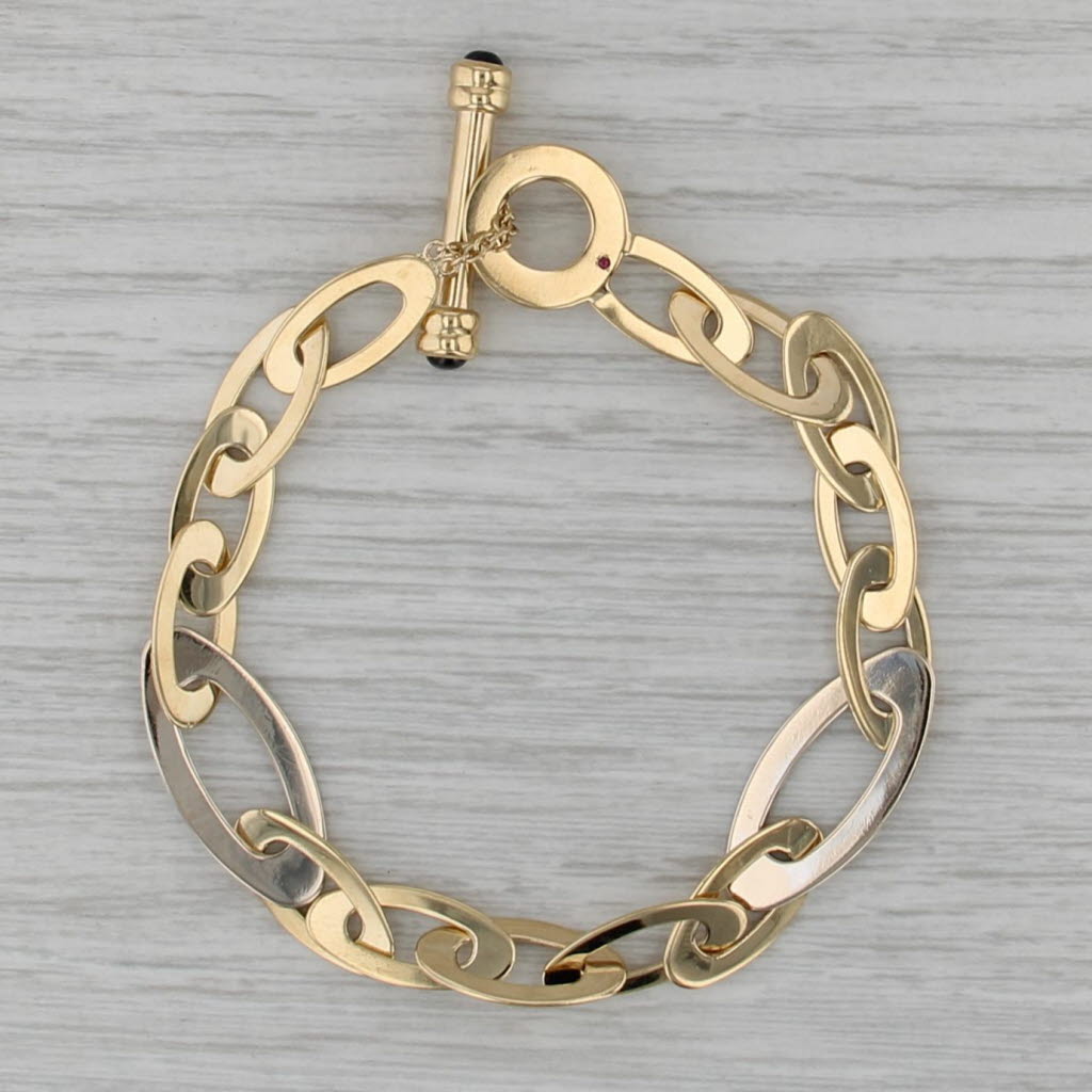Roberto Coin Chic & Shine Sapphire Toggle Bracelet 18k Gold 7" Oval Links