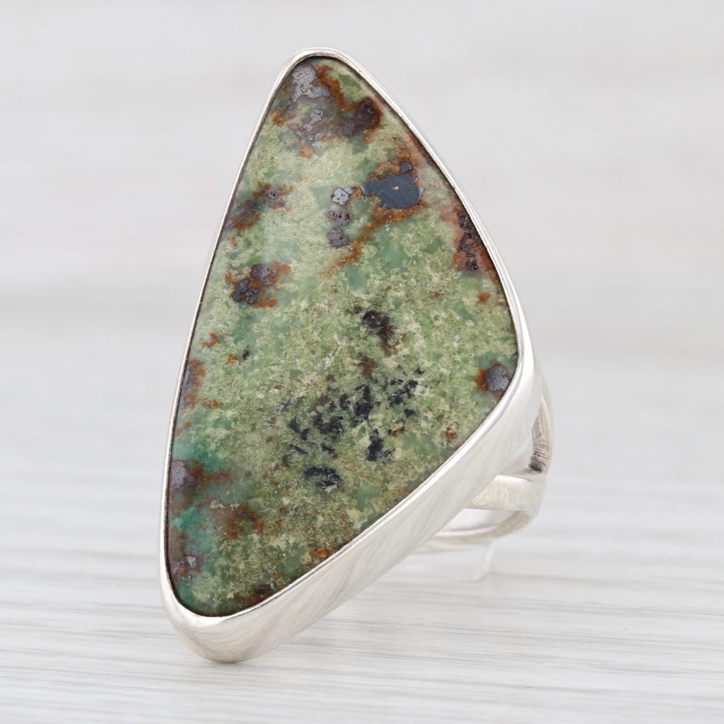 Mineral Stone Copper Cabochon Ring Sterling Silver Artisan Signed WV Size 7