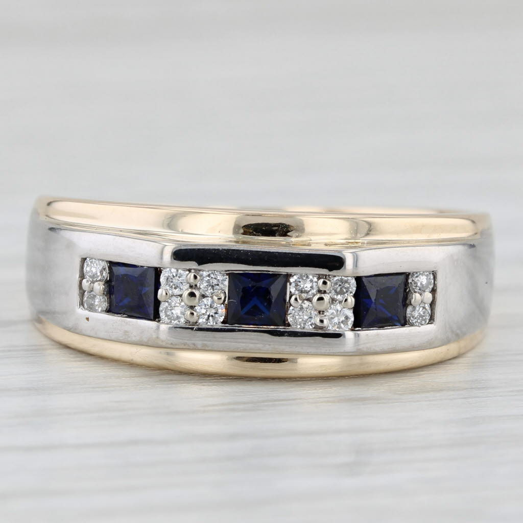 Light Gray Lab Created Blue Sapphire Diamond Ring 10k Yellow Gold Size 10.5 Men's