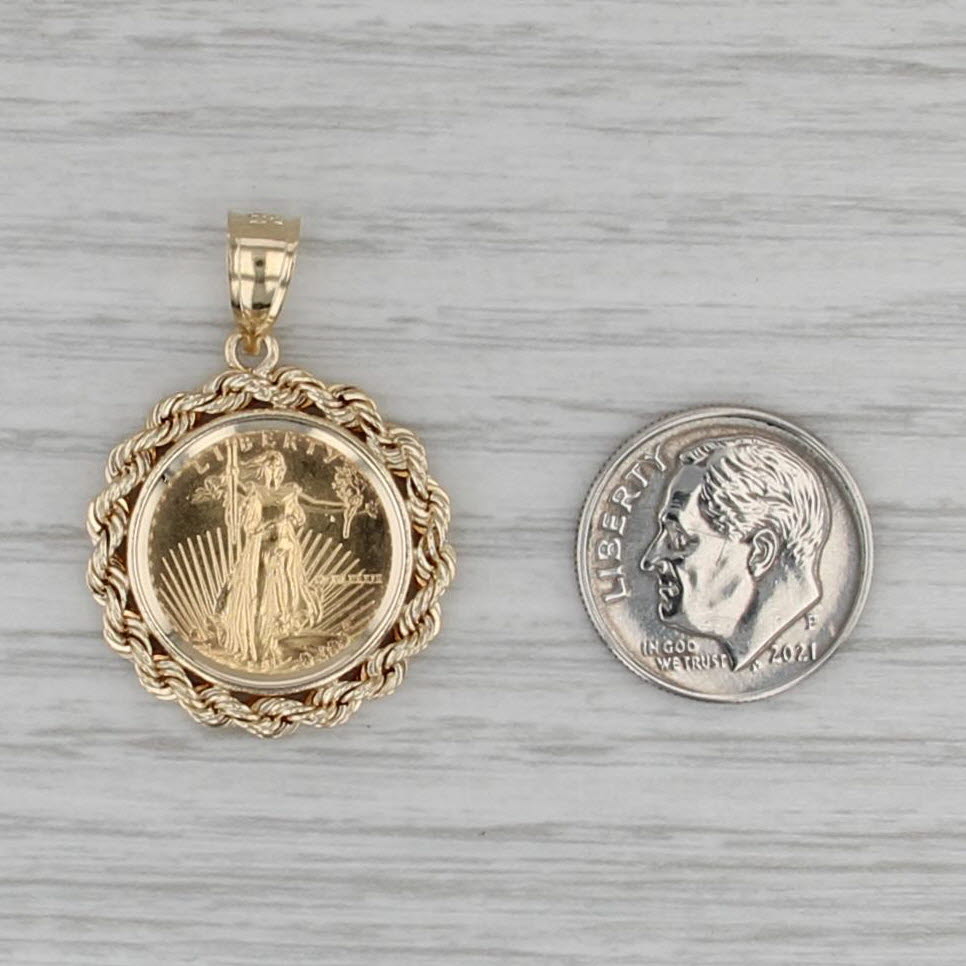 1989 1/10 oz American Gold Eagle Coin Pendant 14k 22k Gold Walking Liberty