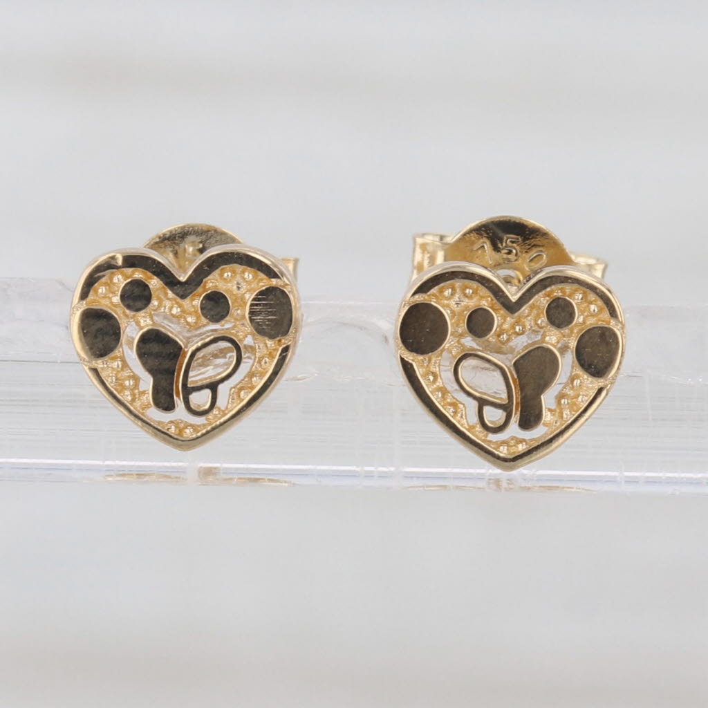 Small Butterfly Heart Stud Earrings 18k Yellow Gold Studs