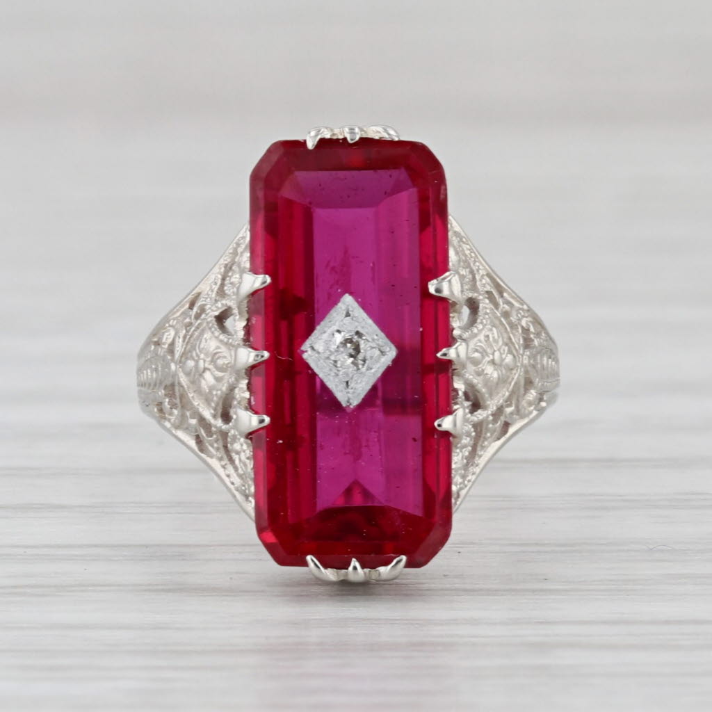 3.56ctw Vintage Ostby Barton Lab Created Ruby Signet Ring Diamond 14k Gold Sz 4