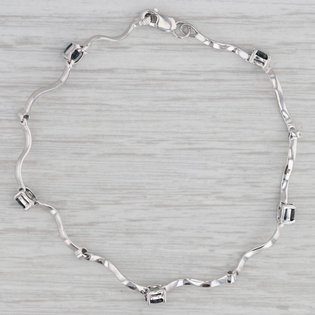 Gray 1.25ctw Blue Sapphire Diamond Tennis Bracelet 10k White Gold 7" 3.7mm