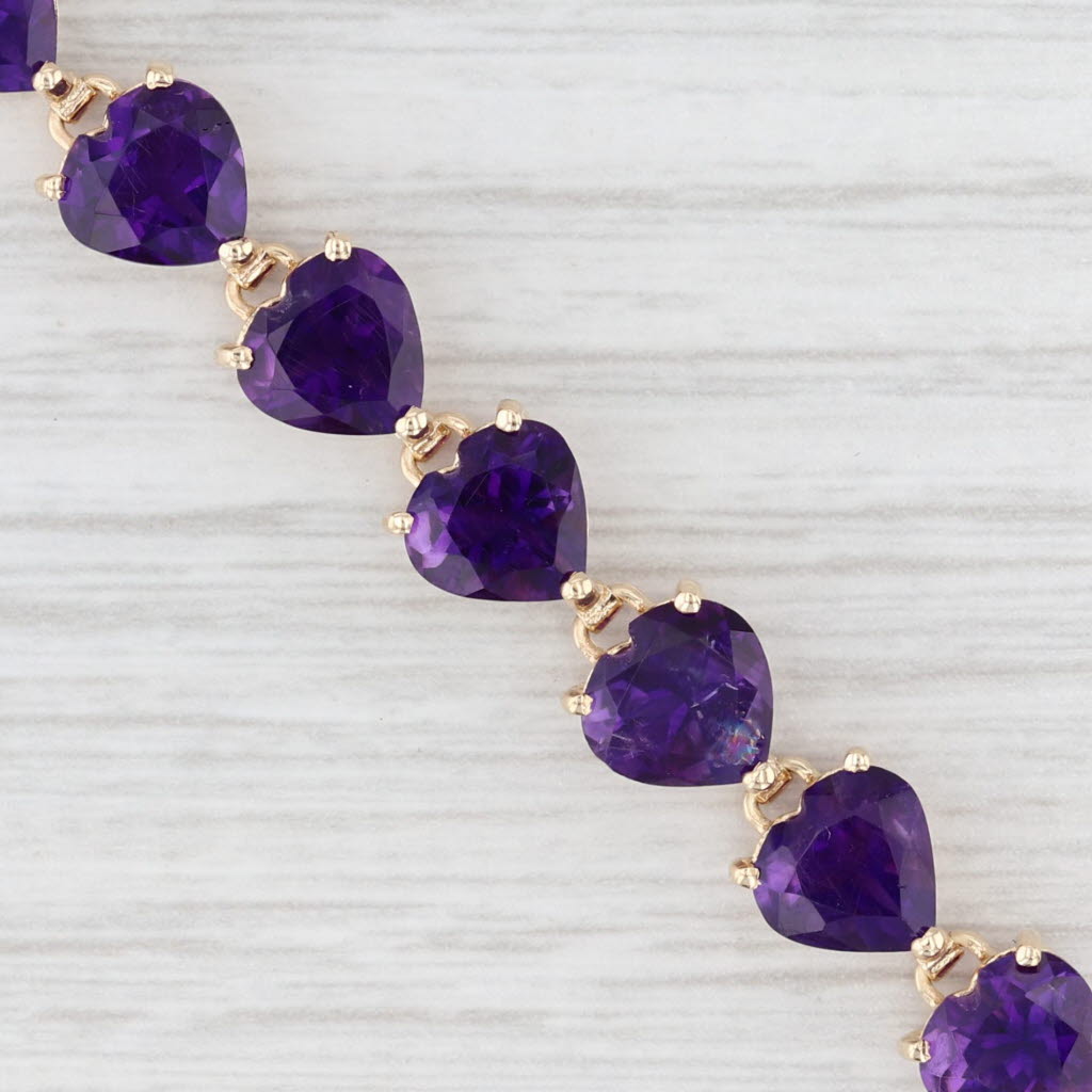 Light Gray 2ctw Amethyst Hearts Tennis Bracelet 14k Yellow Gold 6.75" 7.2mm