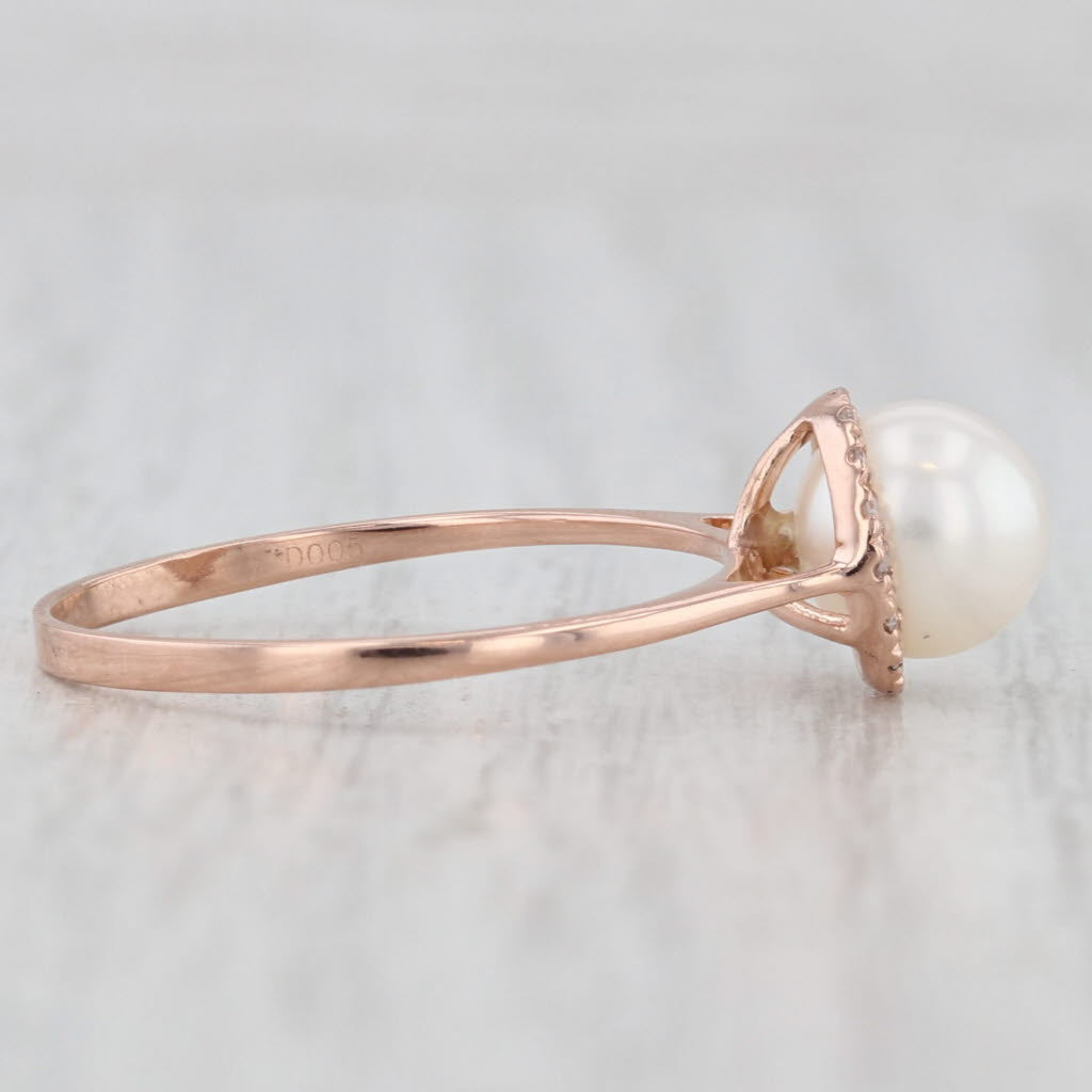 Light Gray Cultured Pearl Diamond Halo Ring 14k Rose Gold Size 7.5