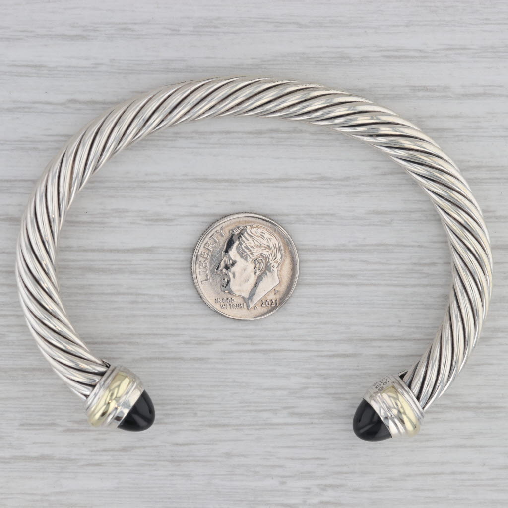 Gray David Yurman Onyx Cable Cuff Bracelet Sterling Silver 18k Gold 7"