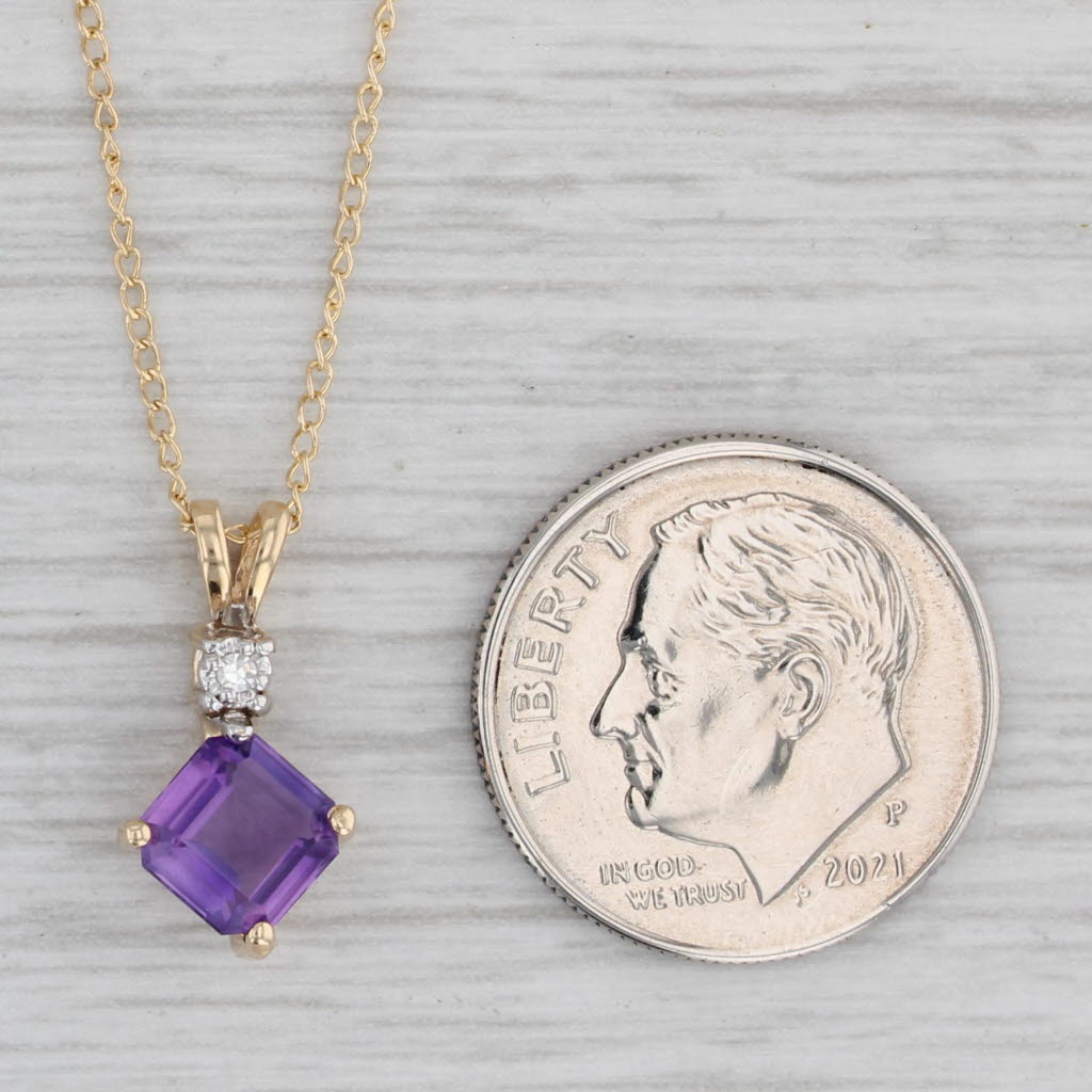 Gray 1ct Amethyst Pendant Necklace 14k Yellow Gold Curb Chain Diamond Accents 17.75"