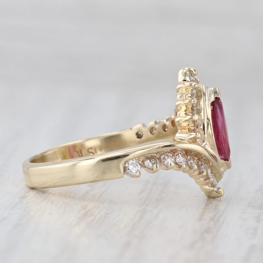 0.92ctw Marquise Ruby Diamond Bypass Ring 14k Yellow Gold Size 6.75