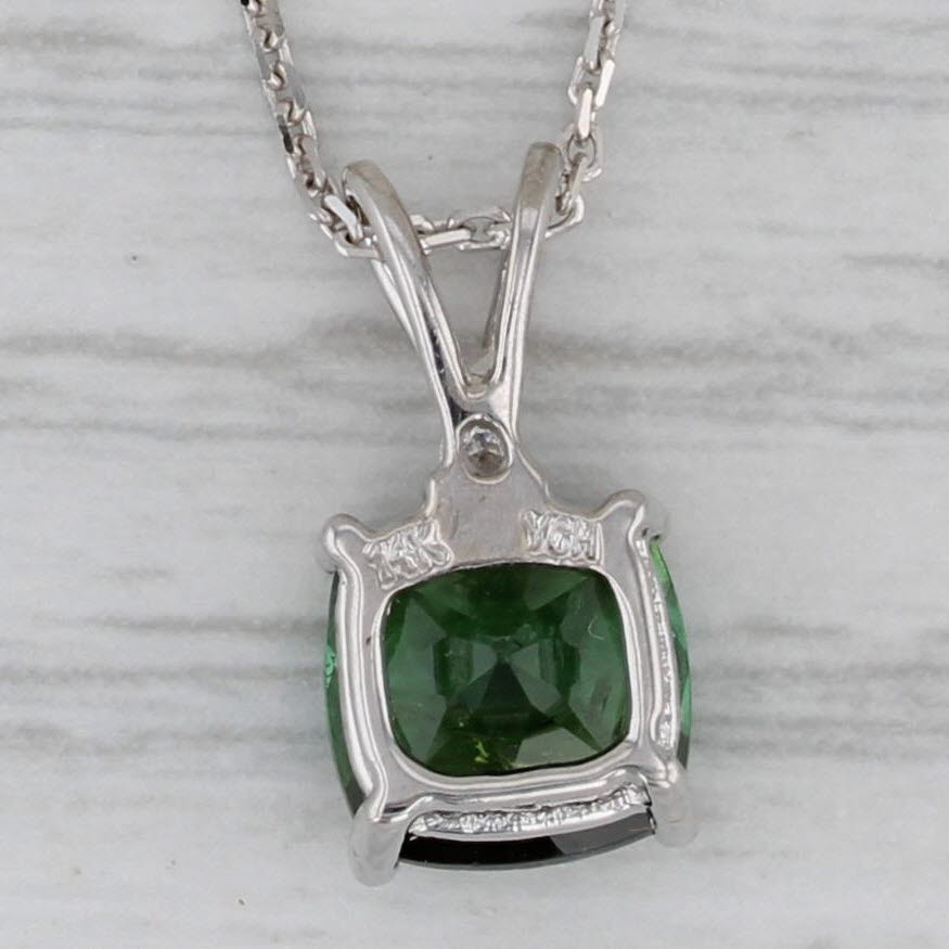 1.60ct Green Tourmaline Diamond Pendant Necklace 14k White Gold 18" Cable Chain
