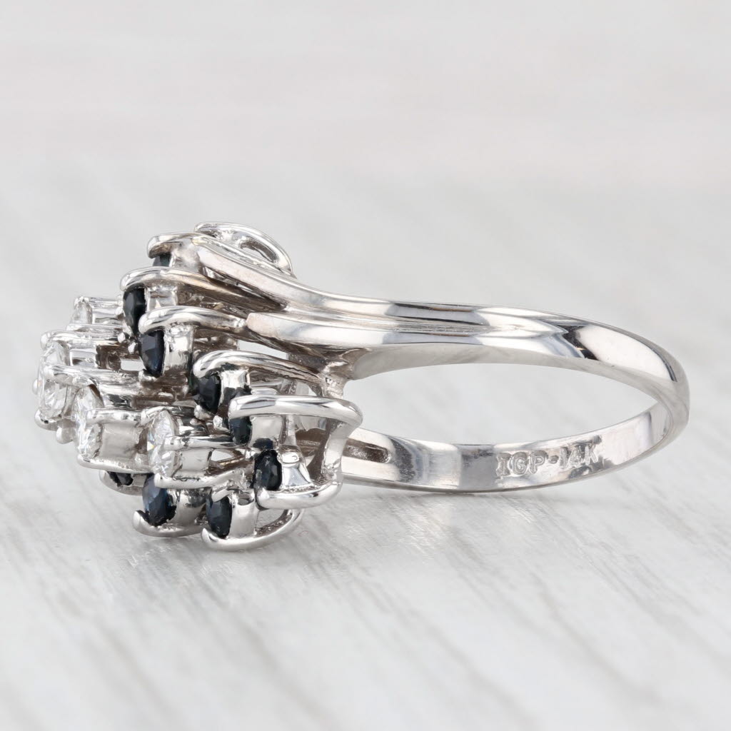 Light Gray 1.55ctw Tiered Blue Sapphire Diamond Ring 14k White Gold Size 6.25 Cocktail