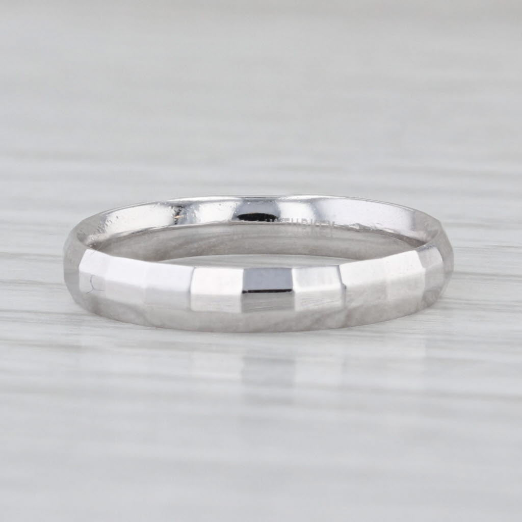Beveled Band Ring 14k White Gold Stackable Wedding Band Size 5