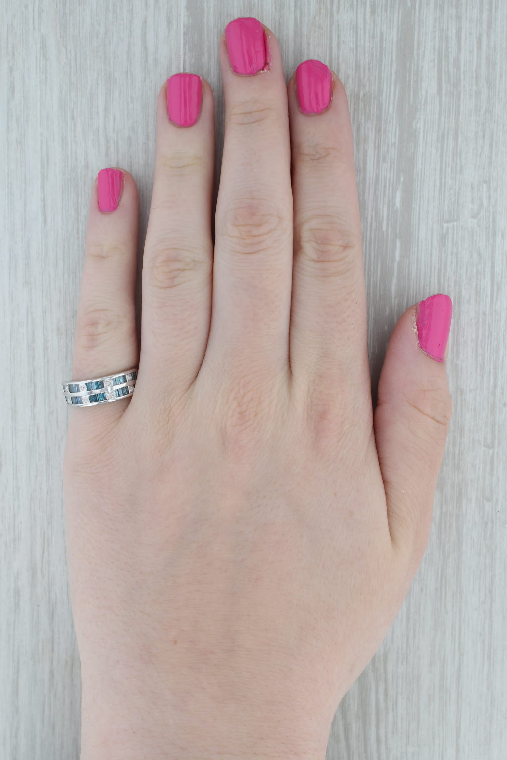 Gray 0.66ctw Blue White Diamond Ring 14k White Gold Size 7 Wedding Anniversary Band