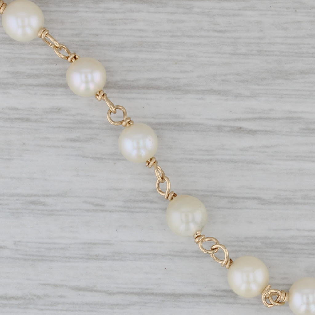 Gray Cultured Pearl Bead Chain Bracelet 14k Yellow Gold 6.5" 5-5.3mm