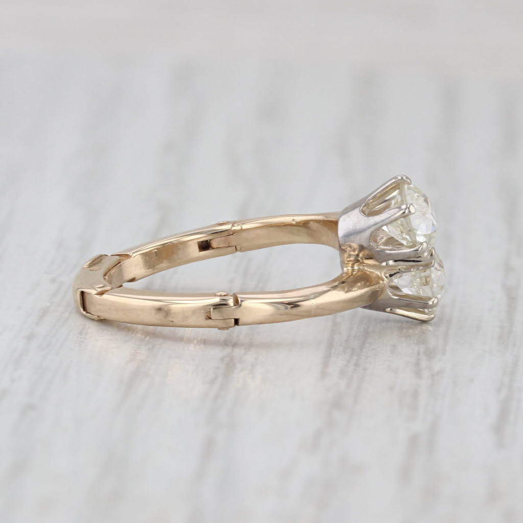 Vintage 1.01ctw Diamond 2-Stone Bypass Ring 14k Gold Anniversary Arthritic Band