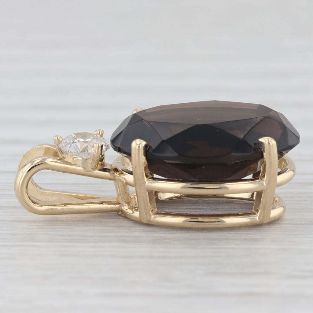 Light Gray 10.77ctw Oval Smoky Quartz Diamond Pendant 14k Yellow Gold