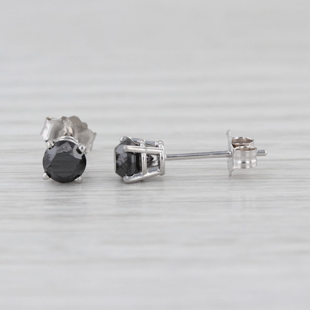 0.54ctw Black Diamond Stud Earrings 14k White Gold Round Solitaire Studs