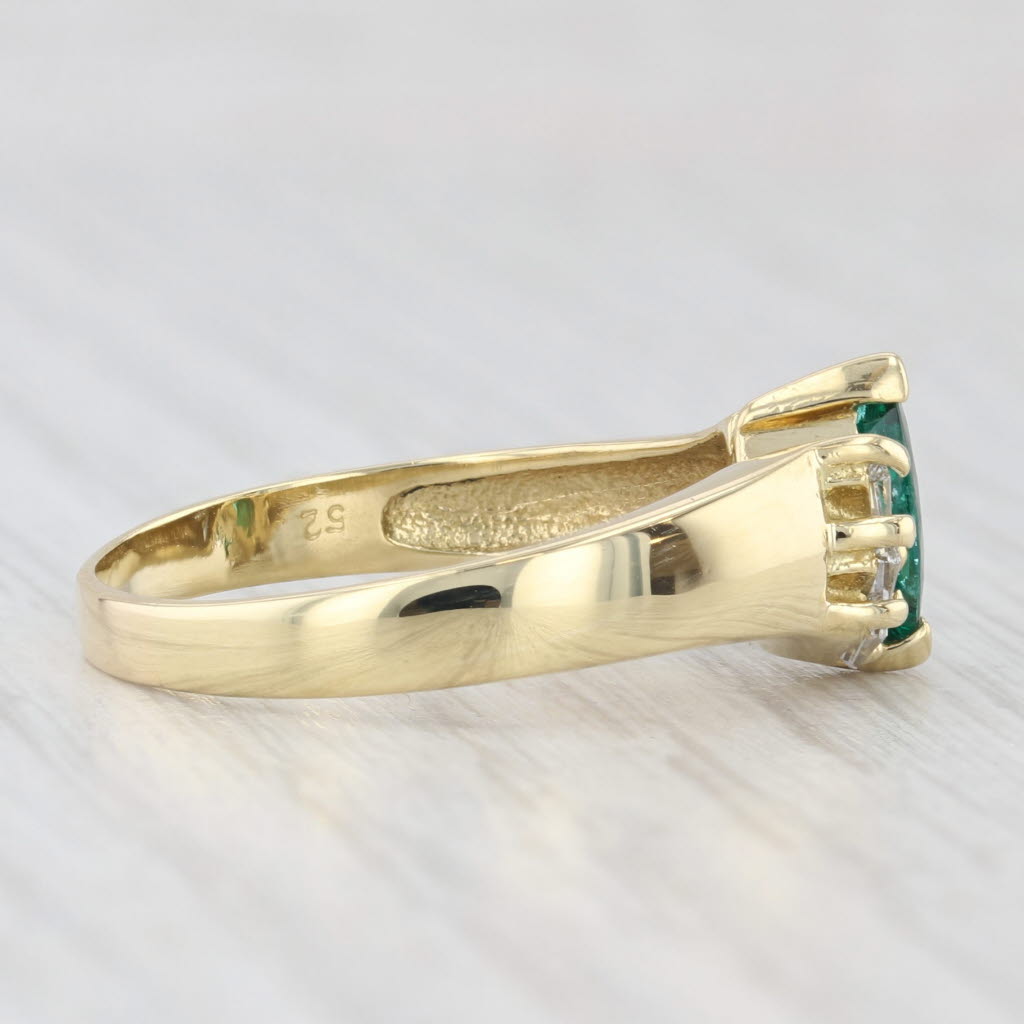 Light Gray Emerald Diamond Bypass Ring 18k Yellow Gold Size 8.75-9