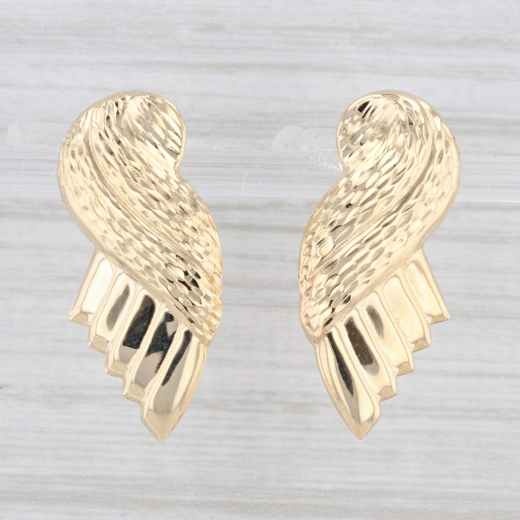 Light Gray Lightweight Wing Drop Earrings 18k Yellow Gold Statement