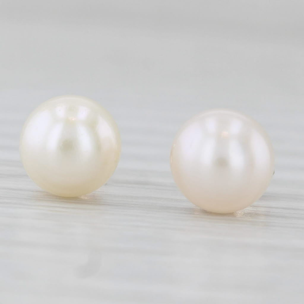 Light Gray 6.5mm Round Cultured Pearl Bead Stud Earrings 14k Yellow Gold
