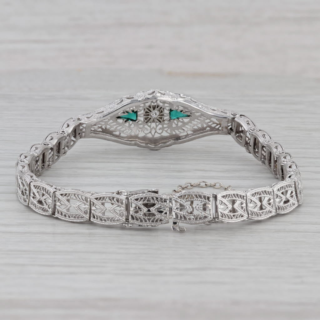 Gray Vintage Art Deco Filigree Diamond Bracelet 10k White Gold 7"