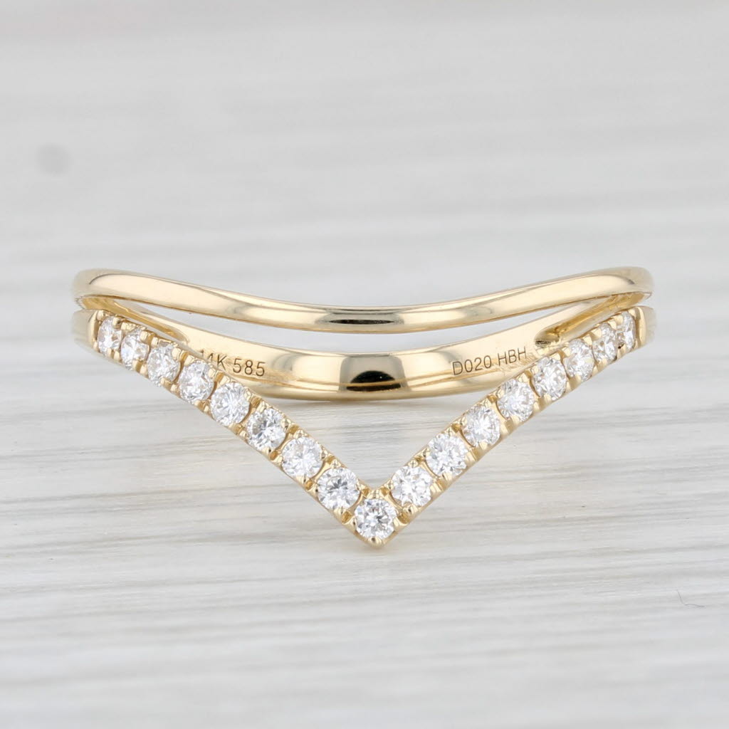 Light Gray 0.20ctw Diamond Contoured V Band Ring 14k Yellow Gold Size 6.5 Stackable