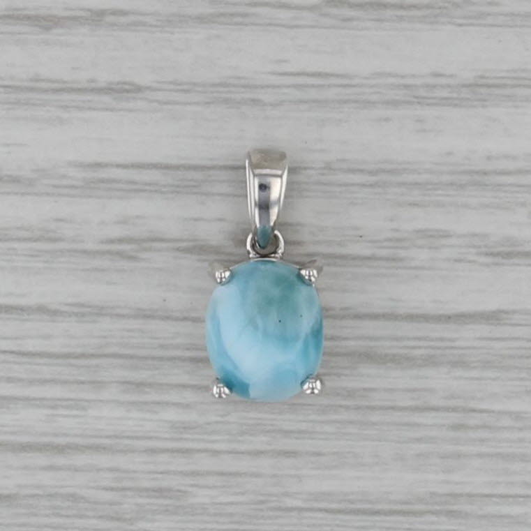 Larimar Oval Cabochon Solitiare Pendant Sterling Silver Small Drop