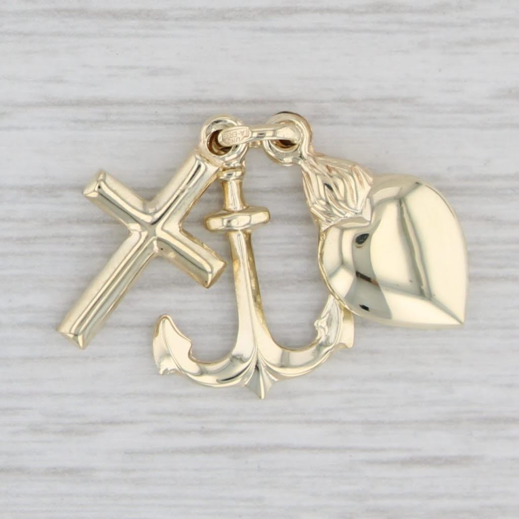 Light Gray Faith Hope Charity Pendant 14k Yellow Gold Cross Heart Anchor Charm