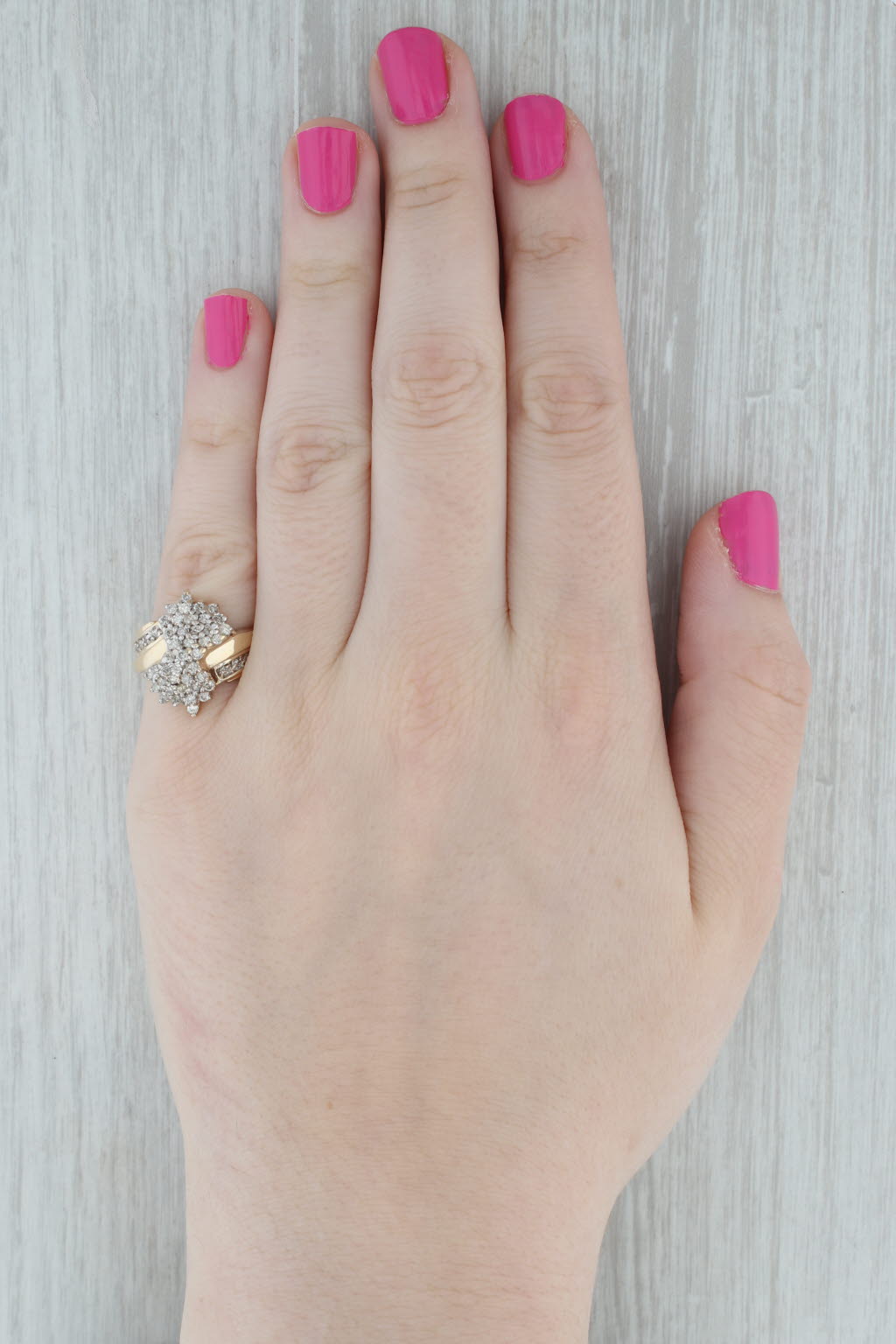 Gray 0.98ctw Diamond Cluster Bypass Ring 10k Yellow Gold Size 7 Cocktail