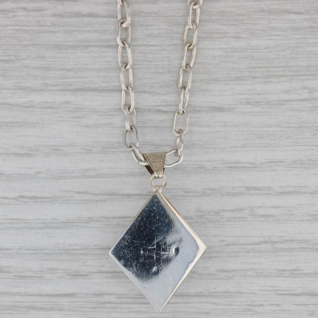 Gray 5.10ct Lab Created Blue Spinel Necklace Sterling Silver Taxco Modernist 27.25"
