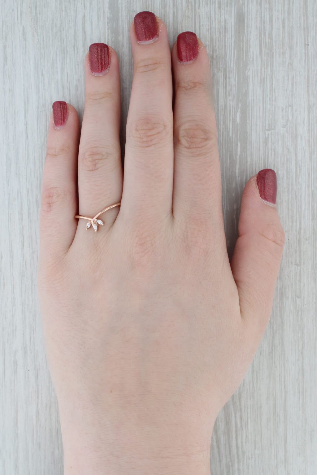 Gray Brilliant Earth Abelia Diamond 3-Stone Contoured Ring 14k Rose Gold Bridal