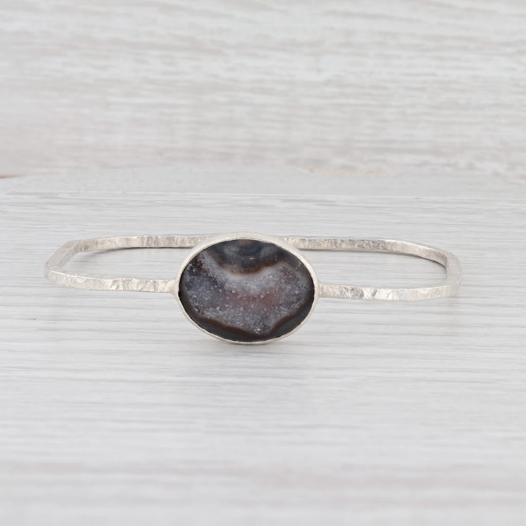 New Nina Nguyen Agate Druzy Quartz Geode Bangle Bracelet Sterling Silver 8”