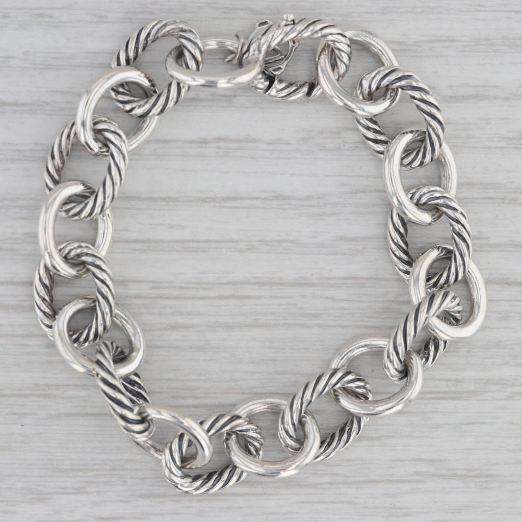Gray David Yurman Oval Cable Link Bracelet Sterling Silver 7" 11.5mm DY Charm