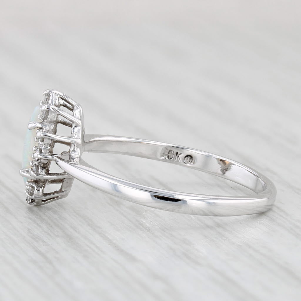 Light Gray Marquise Cabochon Opal Diamond Halo Ring 10k White Gold Size 8.25